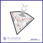 A triangular pendant necklace with a silver-toned bail and a silver-toned triangular frame, featuring a white and gray abstract wave pattern, silver diamond-like inlays, and a rose-gold-toned V-shaped line with gemstone accents. The brand name PLATIZEM is visible at the bottom.