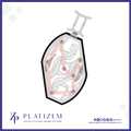A stylized pendant illustration for Platizem, showing a silver-toned teardrop-shaped pendant with a black outline, pale pink constellational line art, and small gemstone accents, on a white background with the Platizem brand name and social icons at the bottom.