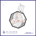 A Platizem octagonal pendant featuring a silver-toned Libra zodiac symbol at the top, a black outer border, and a pale pink inner design with a lion head and gemstone accents. The brand logo 'PLATIZEM' is visible at the bottom left.