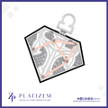 A geometric diamond-shaped pendant or charm with a silver-tone metal frame and a pale pink geometric line pattern over a white background. The pendant has a silver bail at the top and is shown on a white background with the brand name PLATIZEM at the bottom.