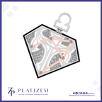A geometric diamond-shaped pendant or charm with a silver-tone metal frame and a pale pink geometric line pattern over a white background. The pendant has a silver bail at the top and is shown on a white background with the brand name PLATIZEM at the bottom.