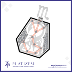 A hexagonal pendant necklace featuring a rose gold astrological symbol set with clear gemstones, bordered in black with pavé-set clear stones, shown on a white background with the brand name 'PLATIZEM' at the bottom.