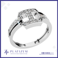 A silver-toned geometric ring with pavé-set clear stones, shown on a white background with the Platizem brand logo at the bottom.
