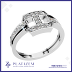 A silver-toned geometric ring with pavé-set clear stones, shown on a white background with the Platizem brand logo at the bottom.