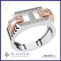 A platinum and rose gold ring designed in the shape of the letter H, embellished with clear cubic zirconia stones. The brand logo 'PLATIZEM' is visible at the bottom of the image.