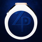 A round watch face or watch component with a white bezel, dark blue textured center, and a stylized blue '4P' monogram logo, shown on a dark blue background.