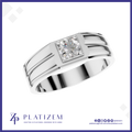 A silver-toned men's band ring with a square bezel-set round diamond and small accent diamonds, shown on a white background with the Platizem brand logo at the bottom.