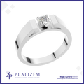 A silver-toned solitaire engagement ring with a round-cut diamond, shown on a white background with the Platizem brand logo at the bottom.