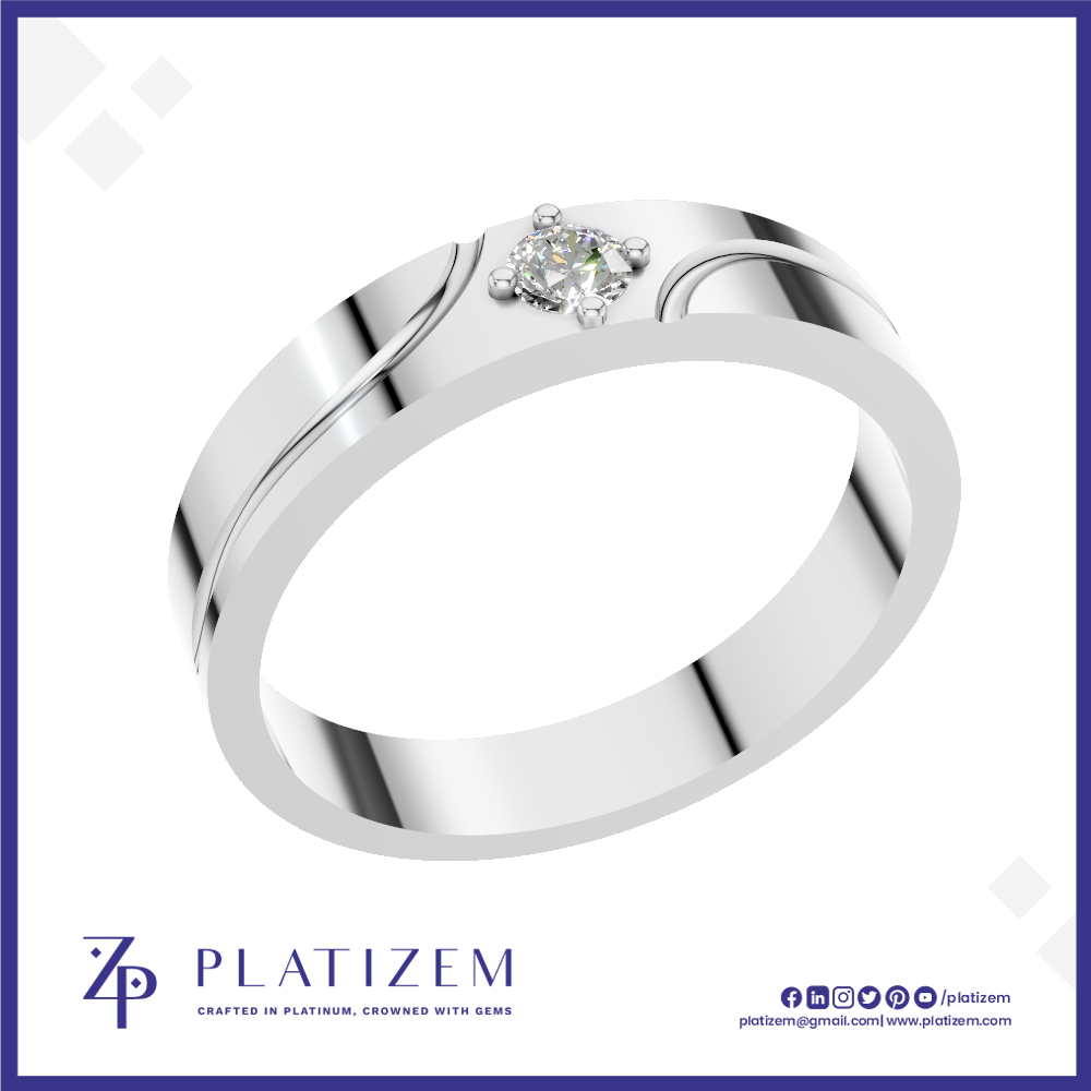 A polished silver-toned ring with a small six-stone diamond cluster setting, displayed on a white background with a blue border and the brand name PLATIZEM at the bottom.