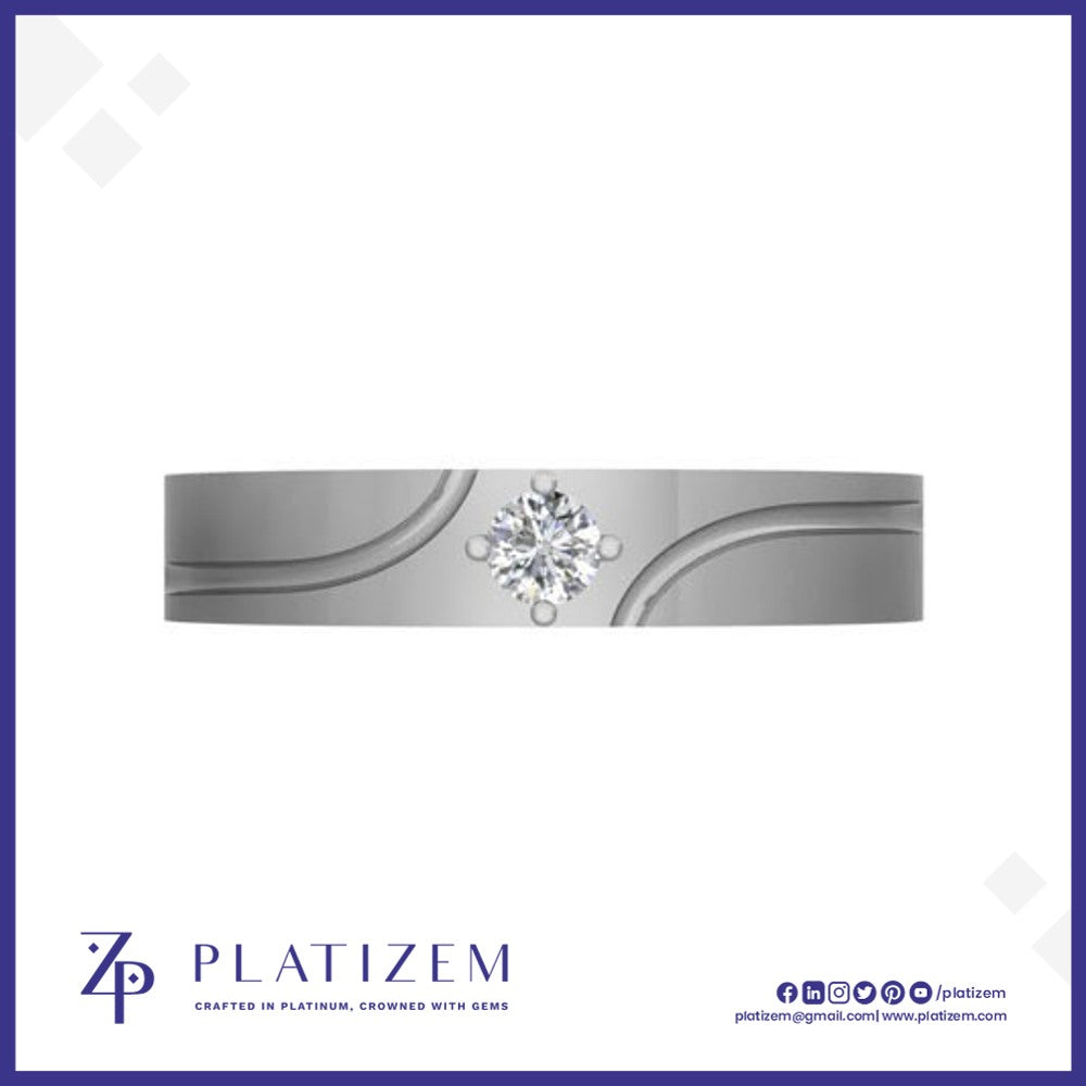 Mens Grooved Diamond Wedding Band with Flush Set Stones
