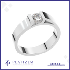A silver-toned solitaire ring with a round-cut clear gemstone in a prong setting, shown on a white background with the brand name PLATIZEM at the bottom.