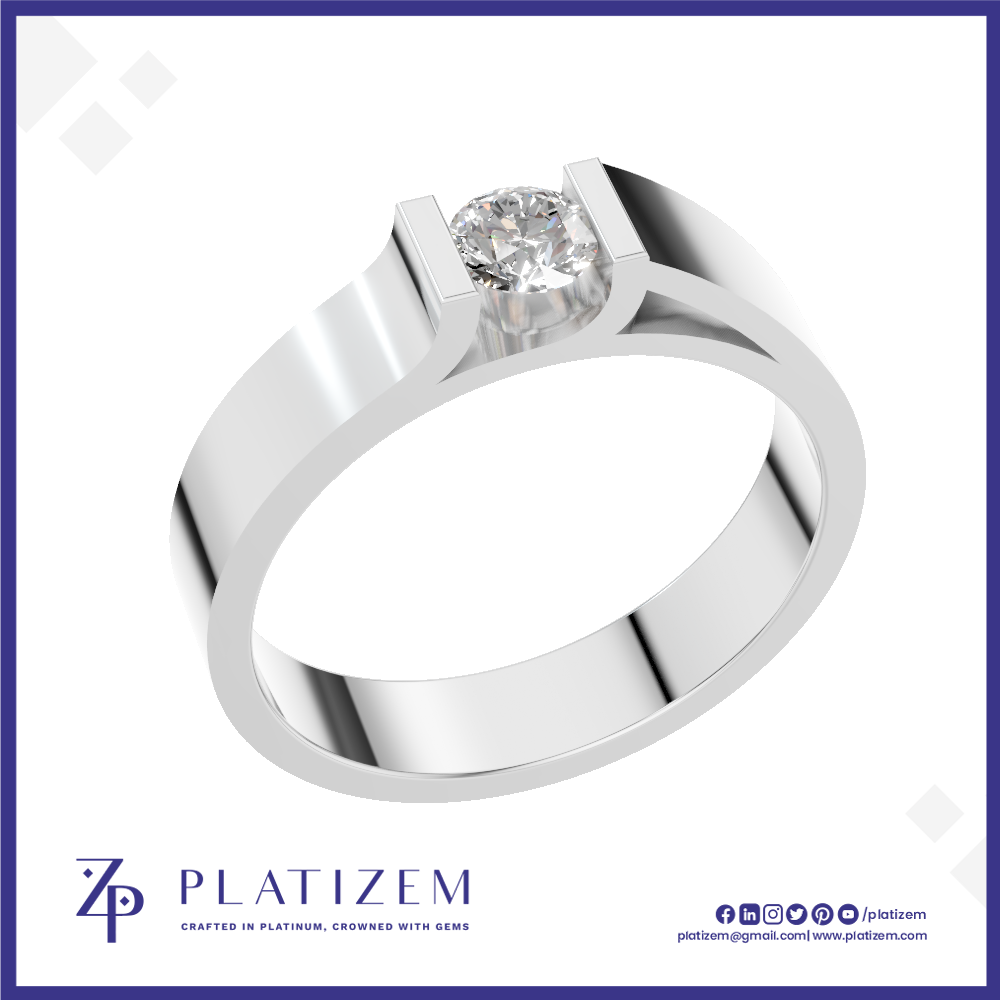A silver-toned solitaire ring with a round-cut clear gemstone in a prong setting, shown on a white background with the brand name PLATIZEM at the bottom.