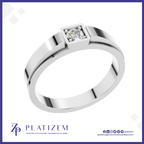 A silver-toned square bezel ring with a single round-cut clear gemstone, shown on a white background with the brand name PLATIZEM at the bottom.