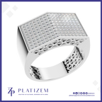 A silver-toned hexagonal ring featuring a pavé-set diamond top and an intricate openwork lattice pattern on the band, shown on a white background with the Platzem brand logo at the bottom.