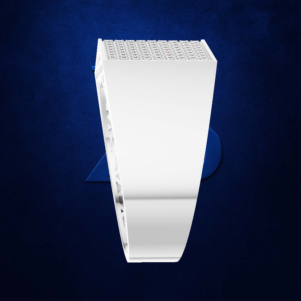 A white rectangular architectural panel or wall cladding piece with a textured top surface, shown on a dark blue textured background.