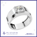 A silver-toned men's ring with a hexagonal bezel setting holding a clear gemstone, shown on a white background with the brand name PLATIZEM at the bottom.