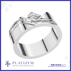 Emerald Cut Baguette Diamond Ring for Men with Chevron Design
