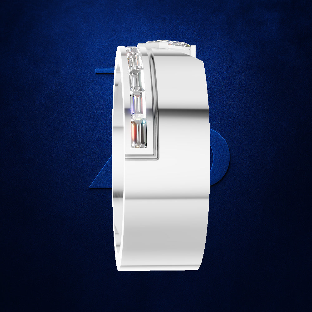 Emerald Cut Baguette Diamond Ring for Men with Chevron Design