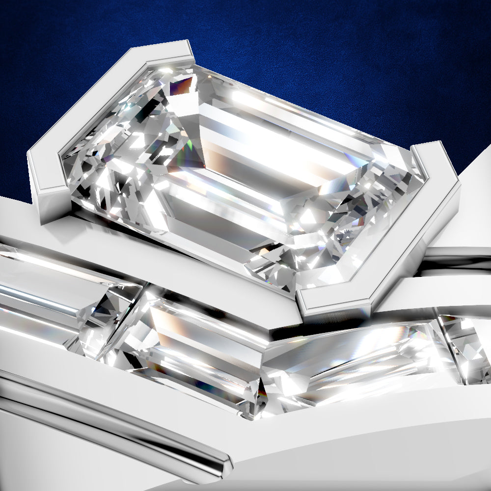 Emerald Cut Baguette Diamond Ring for Men with Chevron Design