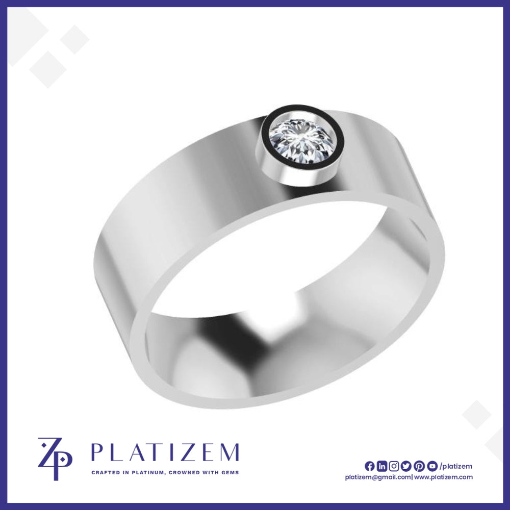 Bezel Set Round Diamond Flat Band Ring for Men