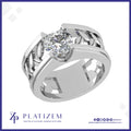 Round Lab Grown Diamond Wide Band Solitaire Ring with Leaf Filigree