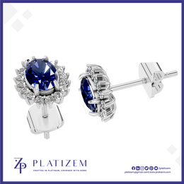 Blue Sapphire Lab Grown Diamond Earrings