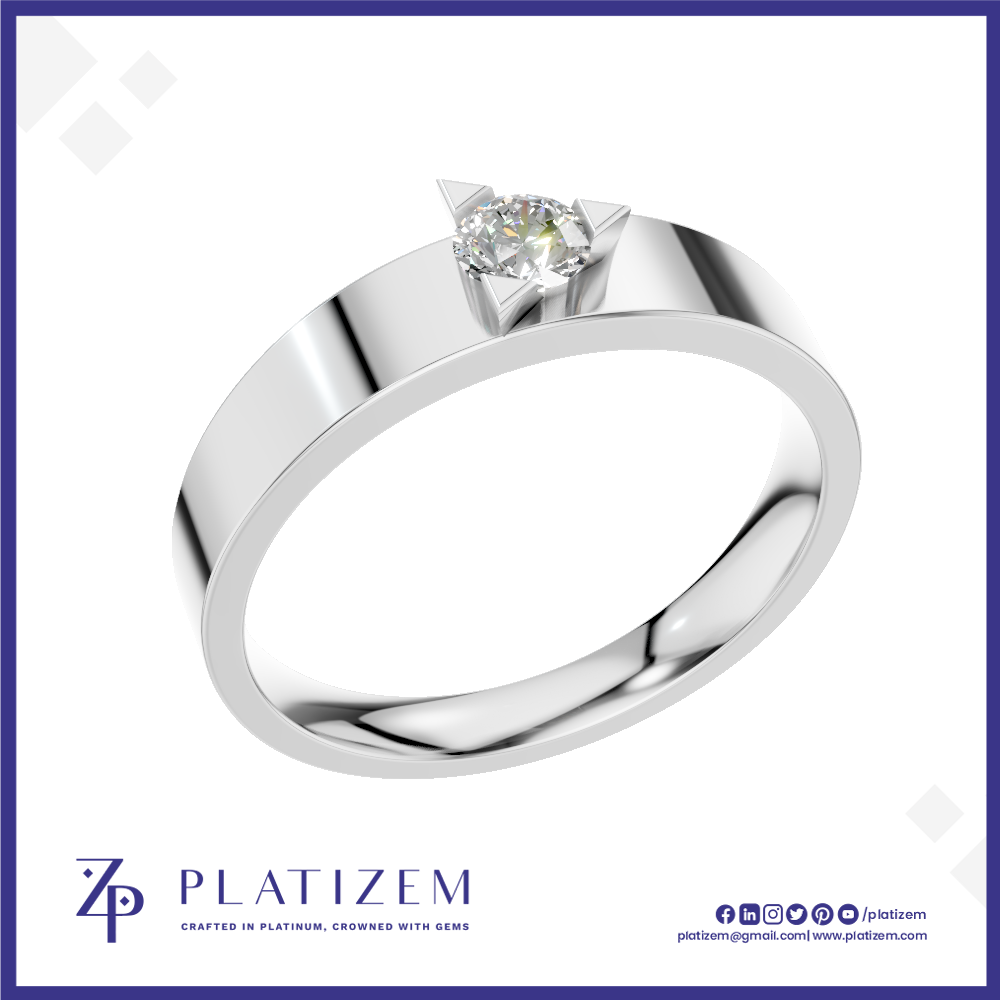 A silver-toned solitaire ring with a round-cut clear gemstone in a prong setting, shown on a white background with the Platizem brand logo at the bottom.