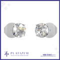 A pair of solitaire stud earrings with round brilliant-cut clear gemstones in a silver-toned setting, shown on a white background with the PLATIZEM brand logo at the bottom.