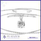 A silver-tone solitaire necklace with a round brilliant-cut clear gemstone pendant, displayed on a white background with the brand name PLATIZEM at the bottom.