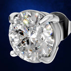 A round brilliant-cut diamond solitaire ring in a polished silver-colored setting, shown against a dark blue gradient background.