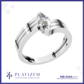 A silver-toned double-stripe solitaire ring with a marquise-cut diamond, shown on a white background with a blue border and the Platizem brand logo at the bottom.