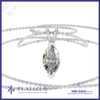 A silver-plated necklace with a marquise-cut clear gemstone pendant, displayed on a white background with the brand name Platzem visible at the bottom.