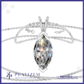 A silver-tone pendant necklace featuring a marquise-cut clear gemstone in a crown-like setting, shown with layered chain details on a white background with Platizem branding.