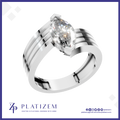 A silver-toned platinum ring featuring a marquise-cut clear gemstone in a prong setting, with a split band design and subtle grooved detailing. The ring is presented on a white background with a blue border, and the brand name 'PLATIZEM' is visible at the bottom.