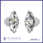 A pair of marquise-cut diamond stud earrings in a silver-toned setting, shown from the front and side against a white background with the brand name PLATIZEM at the bottom.