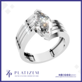 A silver-plated solitaire ring featuring a marquise-cut clear gemstone, presented on a white background with a blue border and the 'PLATIZEM' brand logo at the bottom.