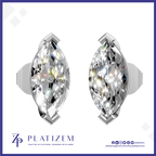 A pair of round brilliant-cut diamond stud earrings in a silver-toned setting, displayed on a white background with a blue border. The brand name 'PLATIZEM' is visible at the bottom.