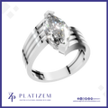 A silver-plated solitaire ring featuring a marquise-cut clear gemstone, presented on a white background with a blue border and the brand name 'PLATIZEM' at the bottom.