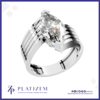 A silver-plated ring featuring a marquise-cut clear gemstone in a prong setting, with a split band design. The brand logo 'PLATIZEM' is visible at the bottom of the image.