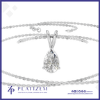 A silver-toned platinum necklace featuring a teardrop-shaped clear gemstone pendant, displayed on a clean white background with the Platzem brand logo at the bottom.