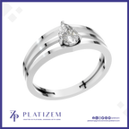 A pear-cut diamond ring with a polished silver-colored band featuring two parallel channels, shown on a white background with the brand logo 'PLATIZEM' at the bottom.