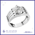 A silver-toned ring with a pear-cut diamond center stone and a multi-band design, shown on a white background with the Platizem brand logo at the bottom.