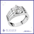 A silver-toned ring with a pear-cut diamond center stone and a multi-band design, shown on a white background with the Platizem brand logo at the bottom.