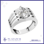 A platinum ring featuring a pear-cut diamond in a prong setting, with a multi-band design. The brand logo 'PLATIZEM' is visible at the bottom of the image.