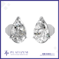 A pair of pear-cut diamond stud earrings in silver settings, displayed on a white background with a blue border. The brand name 'PLATIZEM' is visible at the bottom.