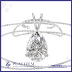 A teardrop-shaped clear gemstone pendant in a silver-toned setting on a delicate silver chain, shown against a white background with a blue border. The brand name PLATIZEM is visible at the bottom.
