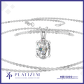 An oval-cut clear gemstone pendant necklace in a silver-toned setting, shown with a silver chain on a white background. The brand name PLATIZEM is visible at the bottom.