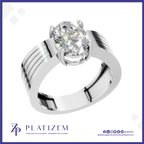 A polished silver-toned solitaire engagement ring with a large oval-cut clear gemstone in a prong setting, shown on a white background with the brand name PLATIZEM at the bottom.