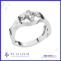 A silver-plated ring with a princess-cut diamond center stone, shown on a white background with a blue border and the brand name PLATIZEM at the bottom.