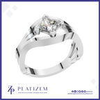 A silver-plated ring featuring a square princess-cut diamond in a bezel setting, displayed on a white background with a blue border and the brand name 'PLATIZEM' at the bottom.